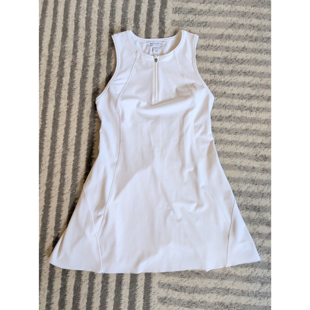Athleta Ace Tennis Dress White Sleeveless Quarter Zip Activewear Size Small
